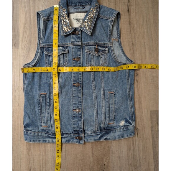 Abercrombie & Fitch Size L Denim Vest Custom "Girl Power" Sequins Distressed - Picture 13 of 13